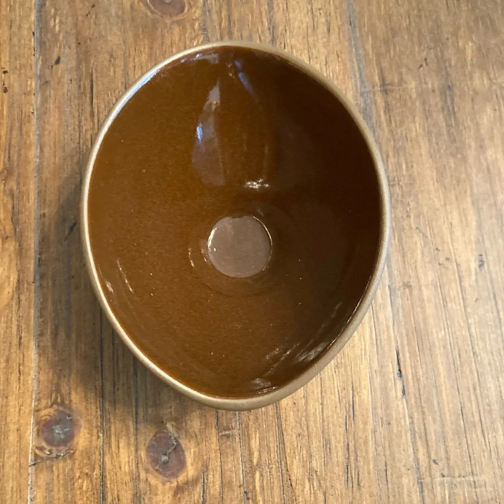 Jonathan Adler Brown Pottery Bowl with Black and White Stripes